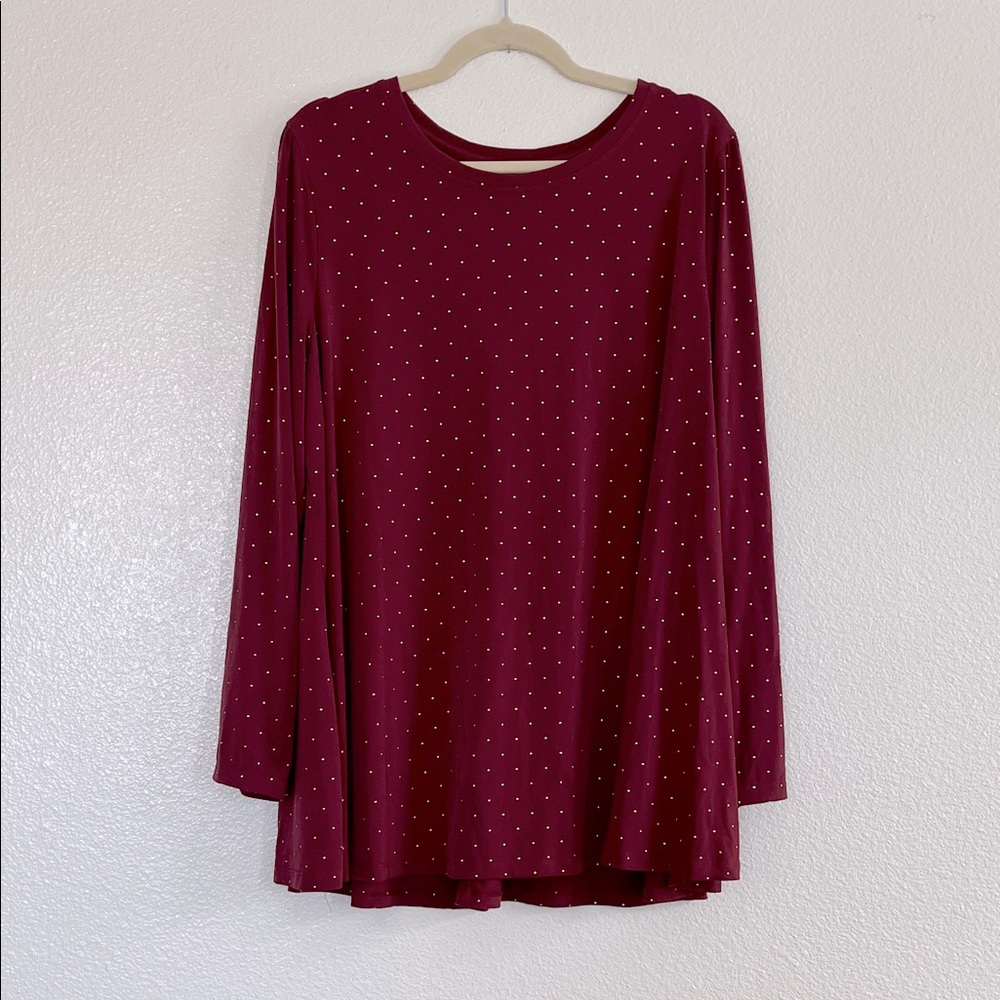 Burgundy long sleeve top with gold studs, size 18/20